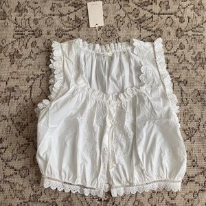 Doen White Lace Trimmed Top